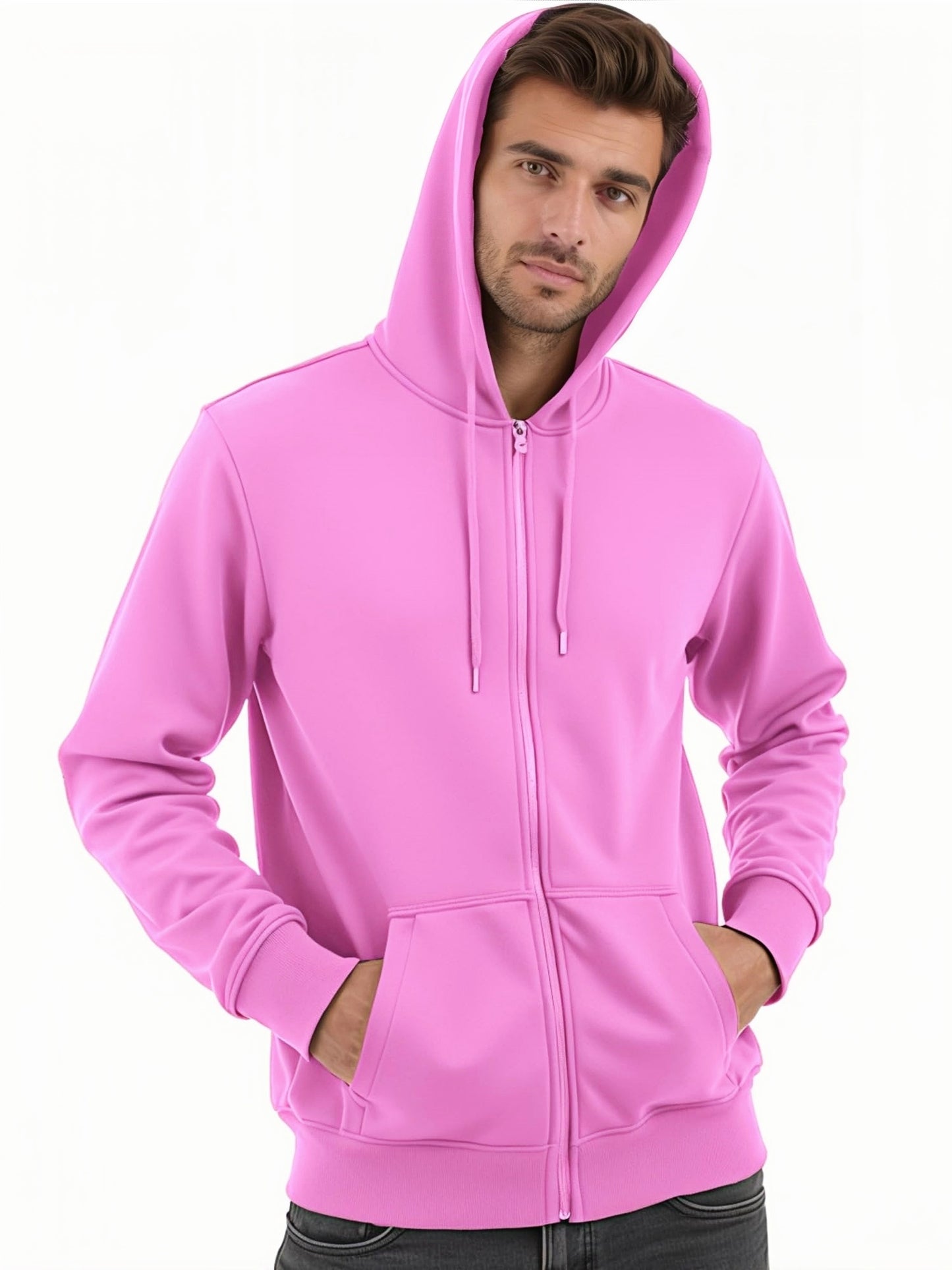 Men's Pink Full Zip Fleece Hoodie