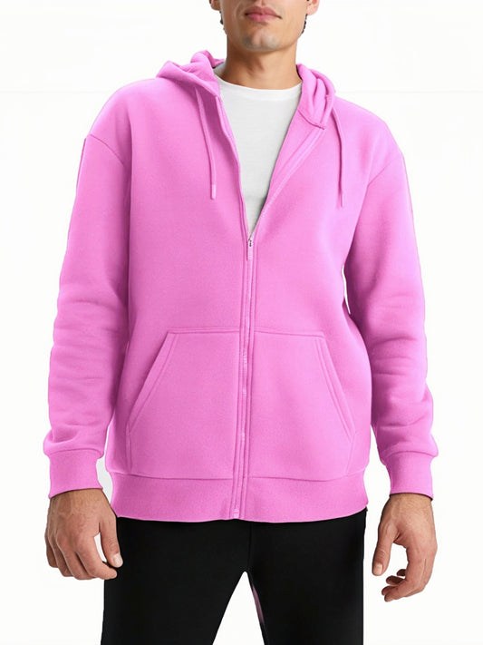 Men's Pink Full Zip Fleece Hoodie