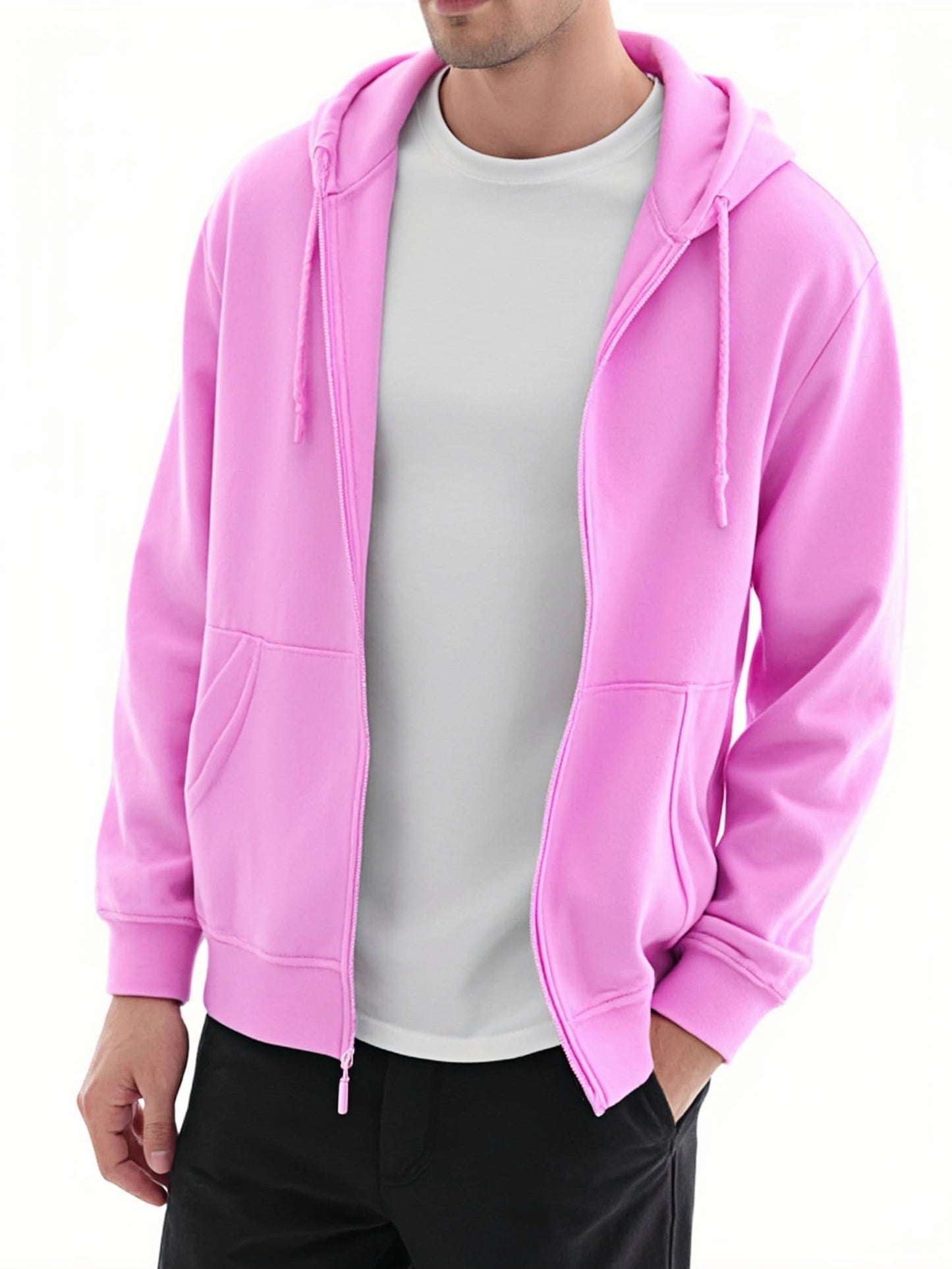 Men's Pink Full Zip Fleece Hoodie