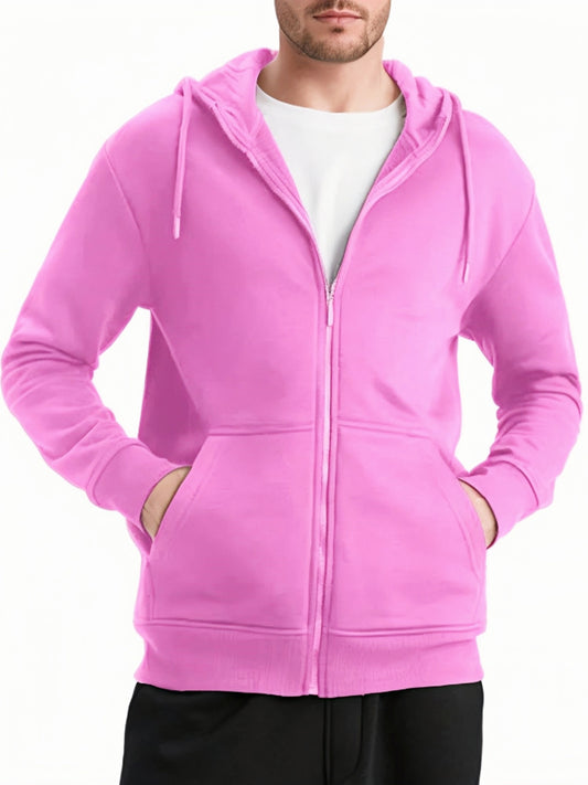 Men's Pink Full Zip Fleece Hoodie